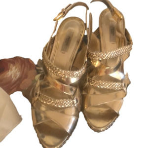 PRADA gold braided platform shoes EUC size 10